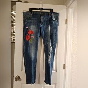 Women's Blue Jeans with Floral Embroidery
